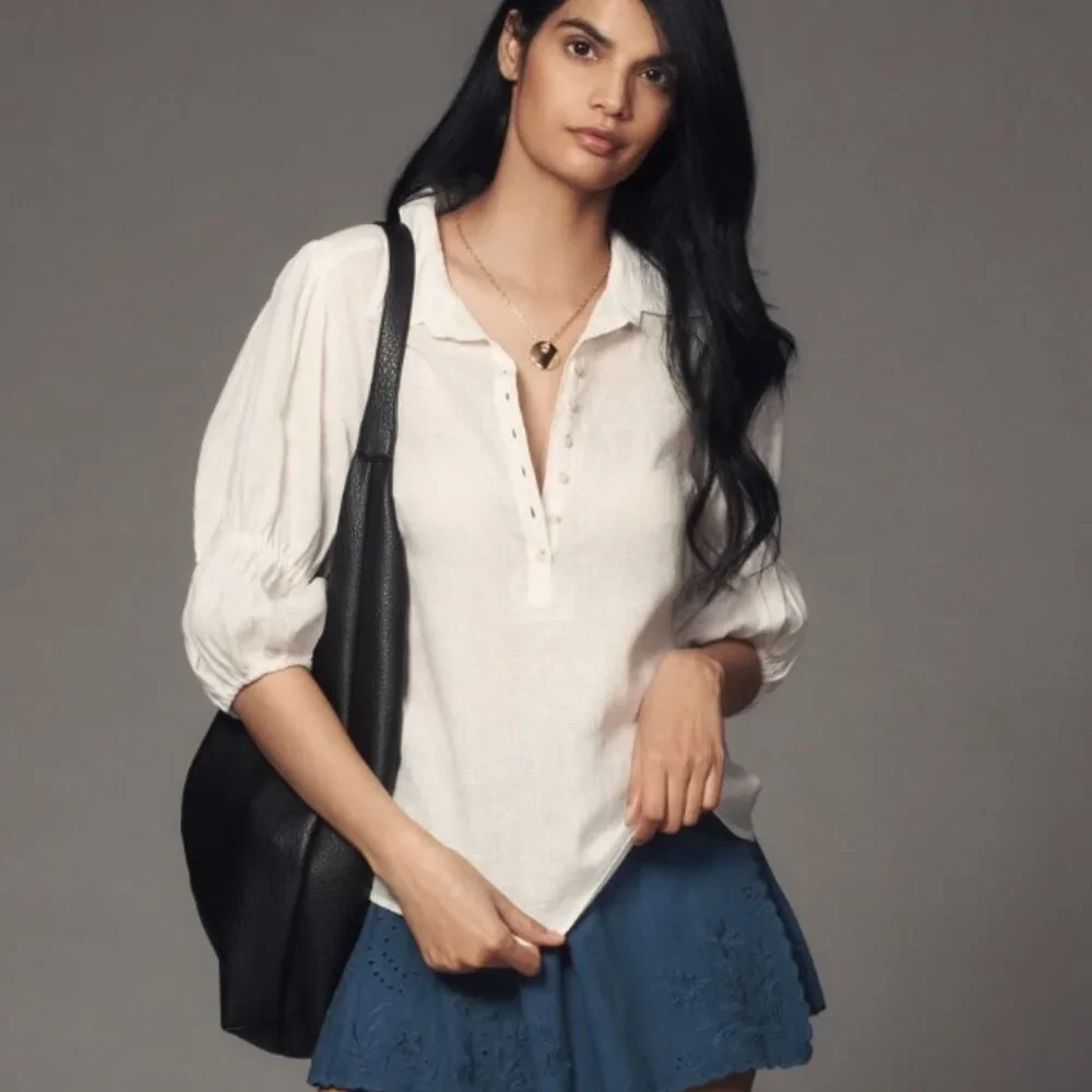Anthropologie The Tallulah Double Puff-sleeve Blouse by Pilcro